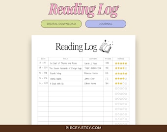 Printable Reading Log, Book Tracker (Digital Download)