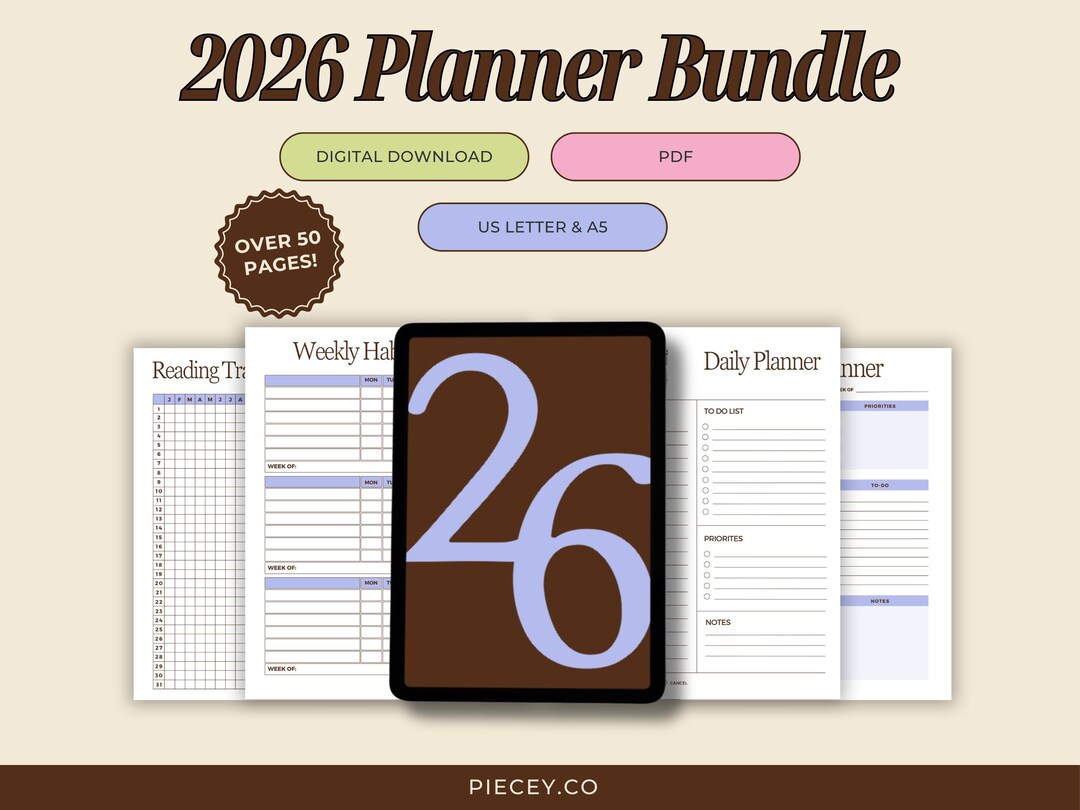 2026 Digital Planner Tracker 50 Pages Bundle, Printable Wellness Journal (digital Download) - Etsy