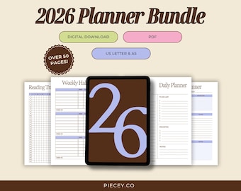 2026 Digital Planner Tracker 50 Pages Bundle, Printable Wellness Journal (Digital Download)