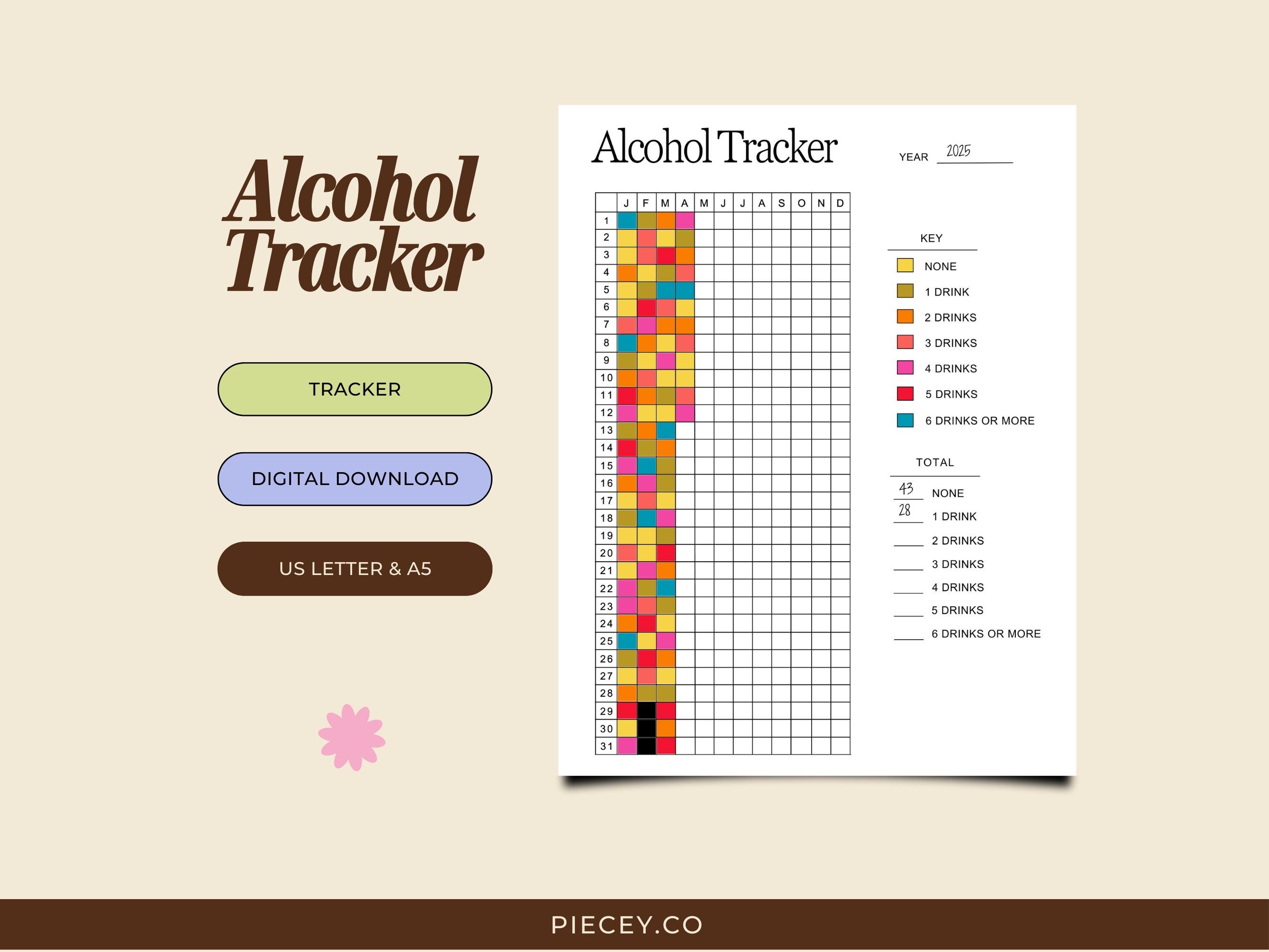 Alcohol Tracker Printable, Yearly Alcohol Log (digital Download) - Etsy