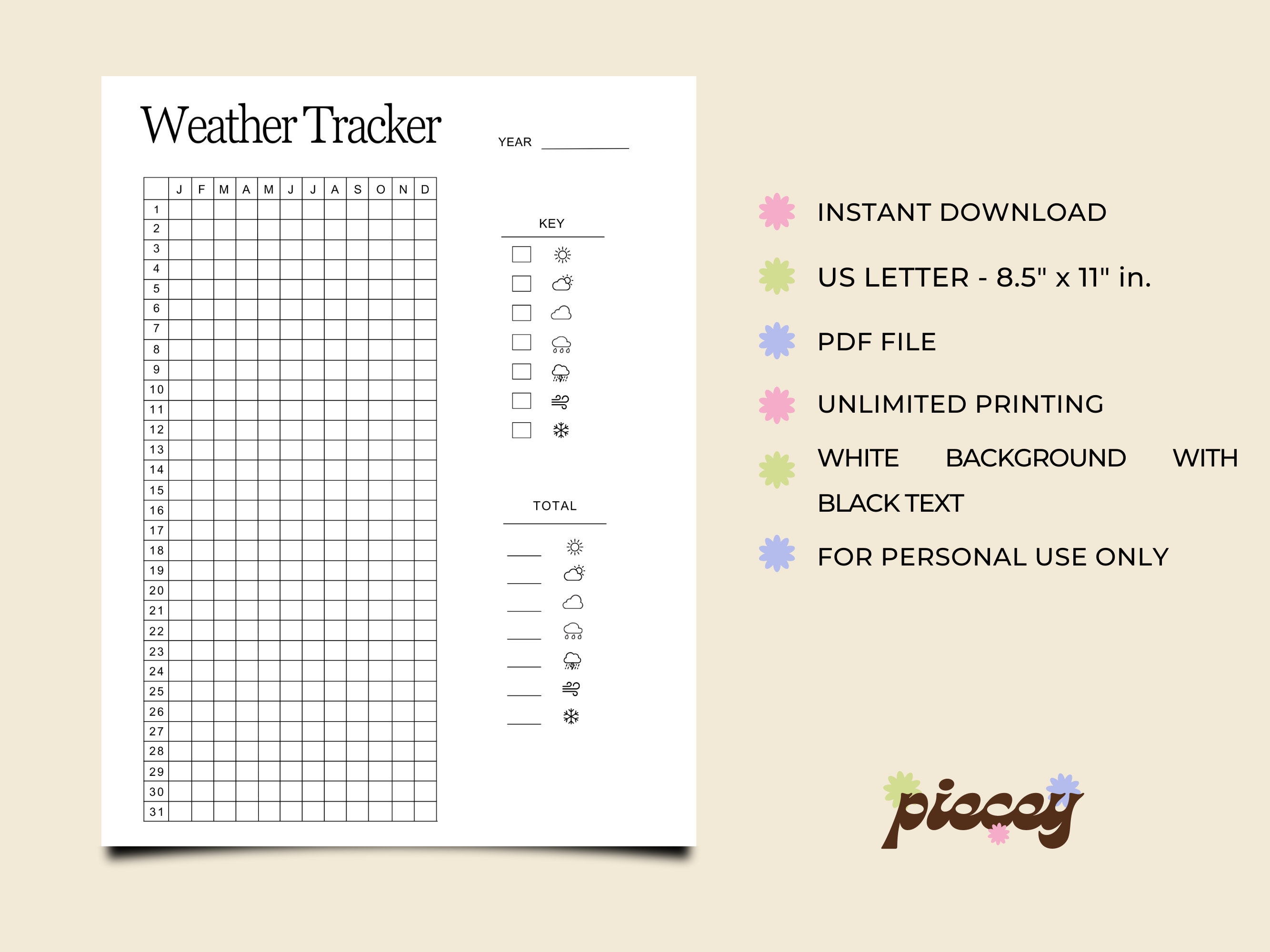 Weather Tracker Printable Daily Weather Log Daily Weather Tracker ...