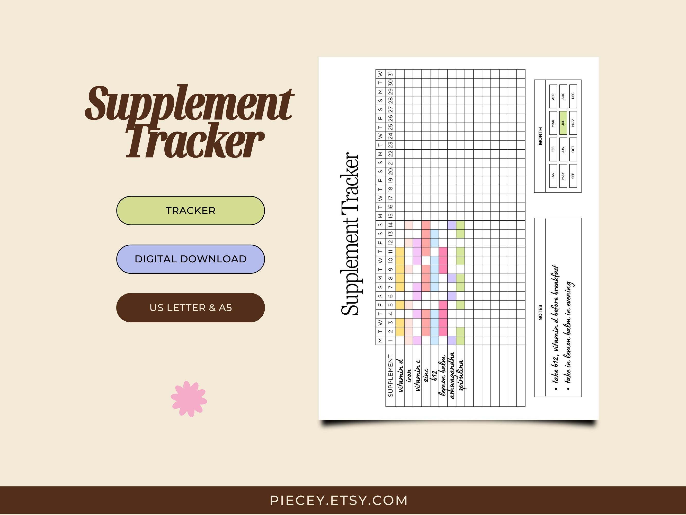 Supplement Stack Log Monthly Supplement Tracker Printable, Vitamin Log (digital Download) - Etsy