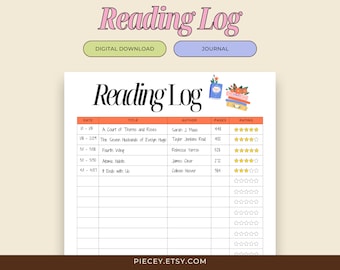 Printable Reading Log, Book Tracker (Digital Download)