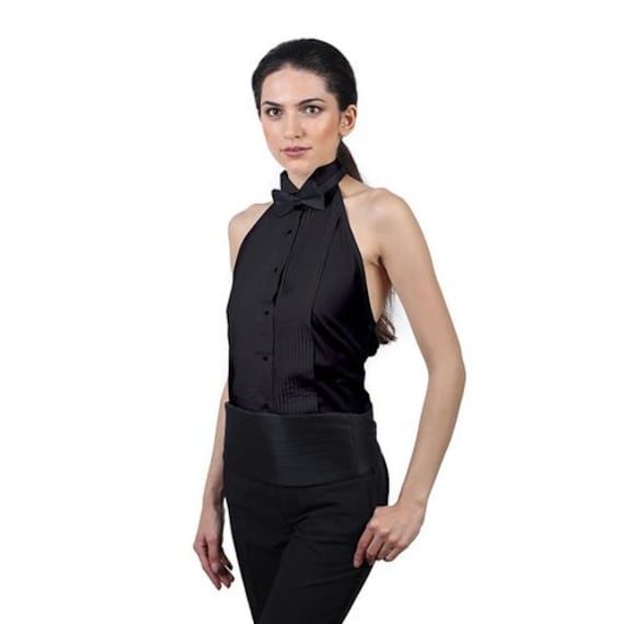 black tuxedo halter top