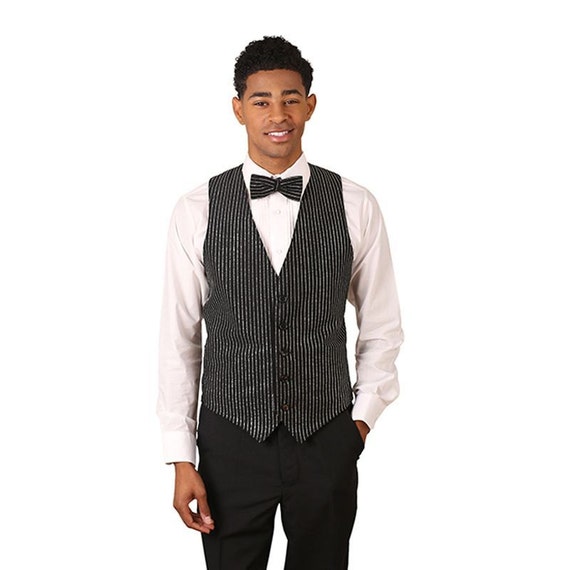 SixStarUniforms Womens Black /& Silver Glitter Pinstripe Pattern Vest