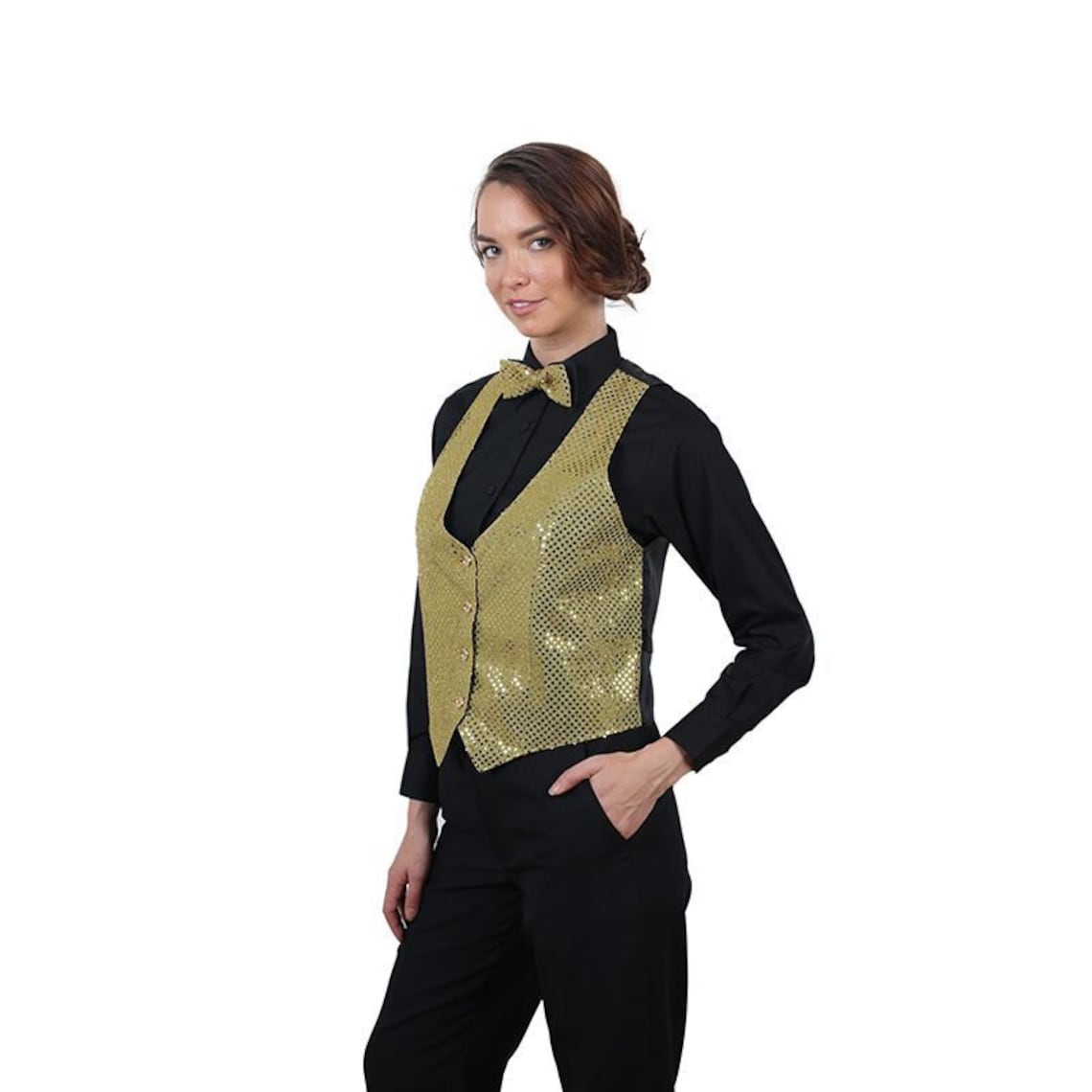 Women's Gold Sequin Vest Etsy