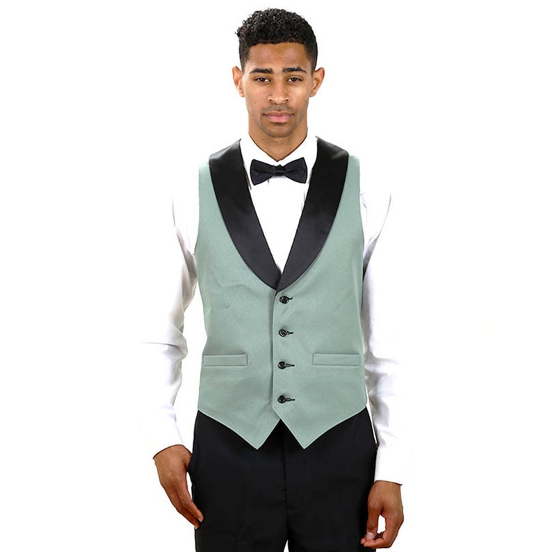 Mens sage full tuxedo vest with black lapel Etsy