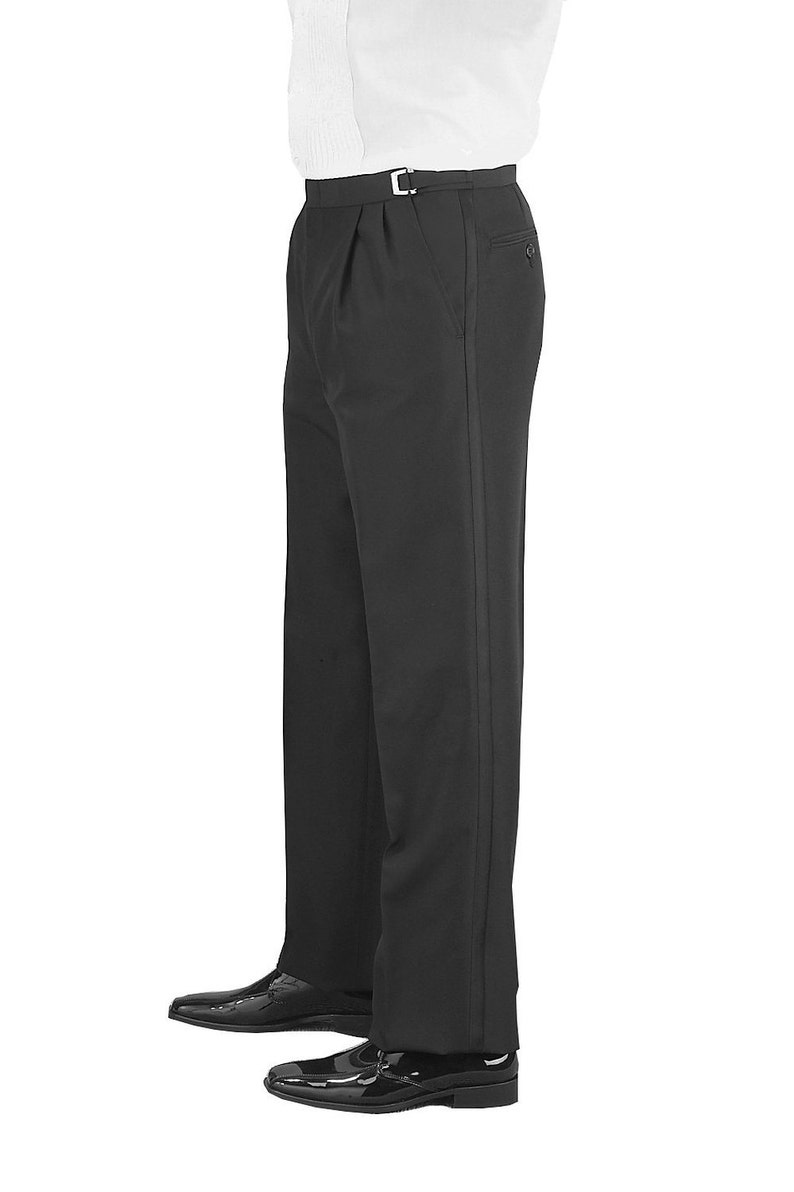 Men/'s Black 100/% Wool Pleated Tuxedo pants adjustable waist size 39-40-41/"