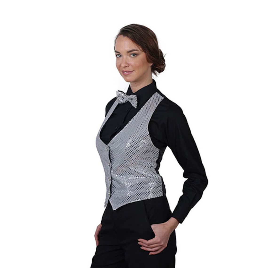 Women's Silver Sequin Vest Etsy