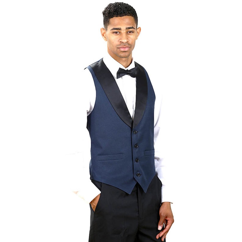 Mens Navy Blue full tuxedo vest with black lapel Etsy