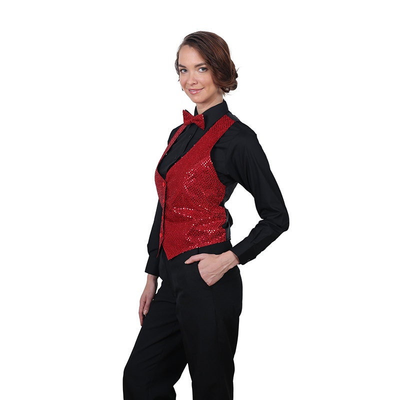 Women's Red Sequin Vest Etsy