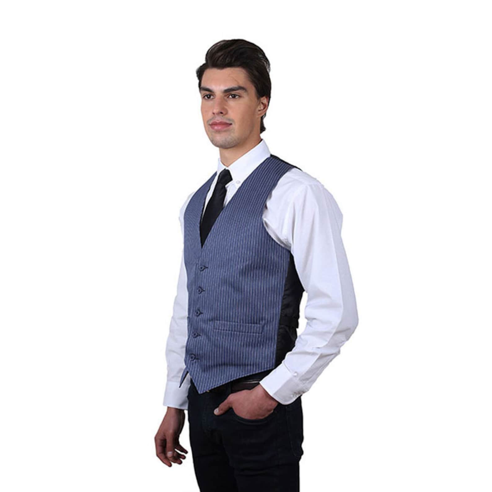 Men's Blue Cotton Pinstripe Pattern Vest | Etsy