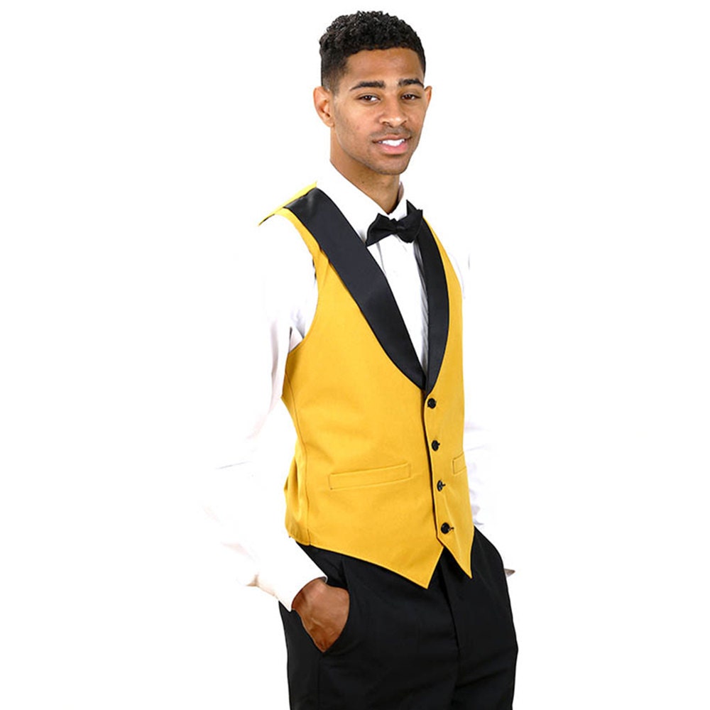 Mens gold full tuxedo vest with black lapel Etsy
