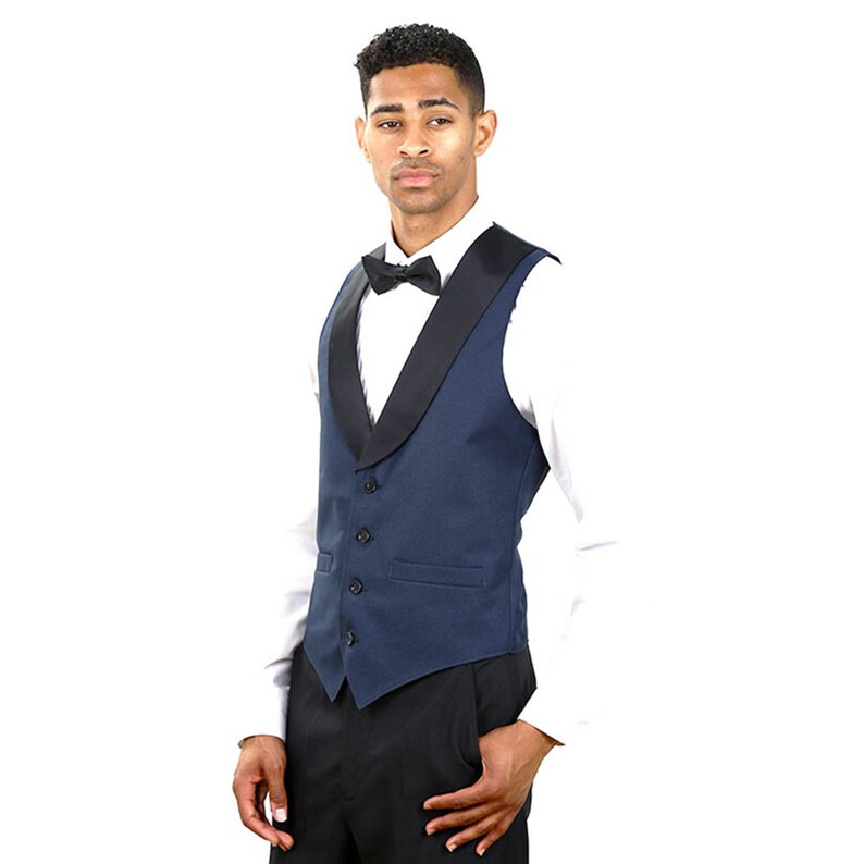 Mens Navy Blue full tuxedo vest with black lapel Etsy