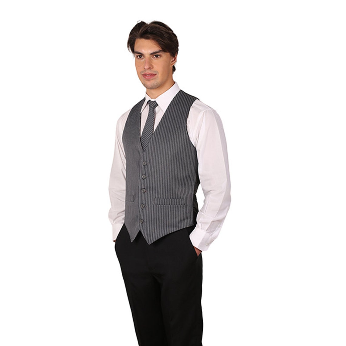 Men's Grey Cotton Pinstripe Pattern Vest | Etsy