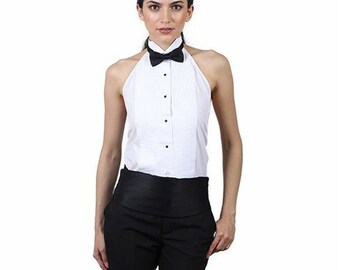 Women's White Tuxedo Halter Shirt