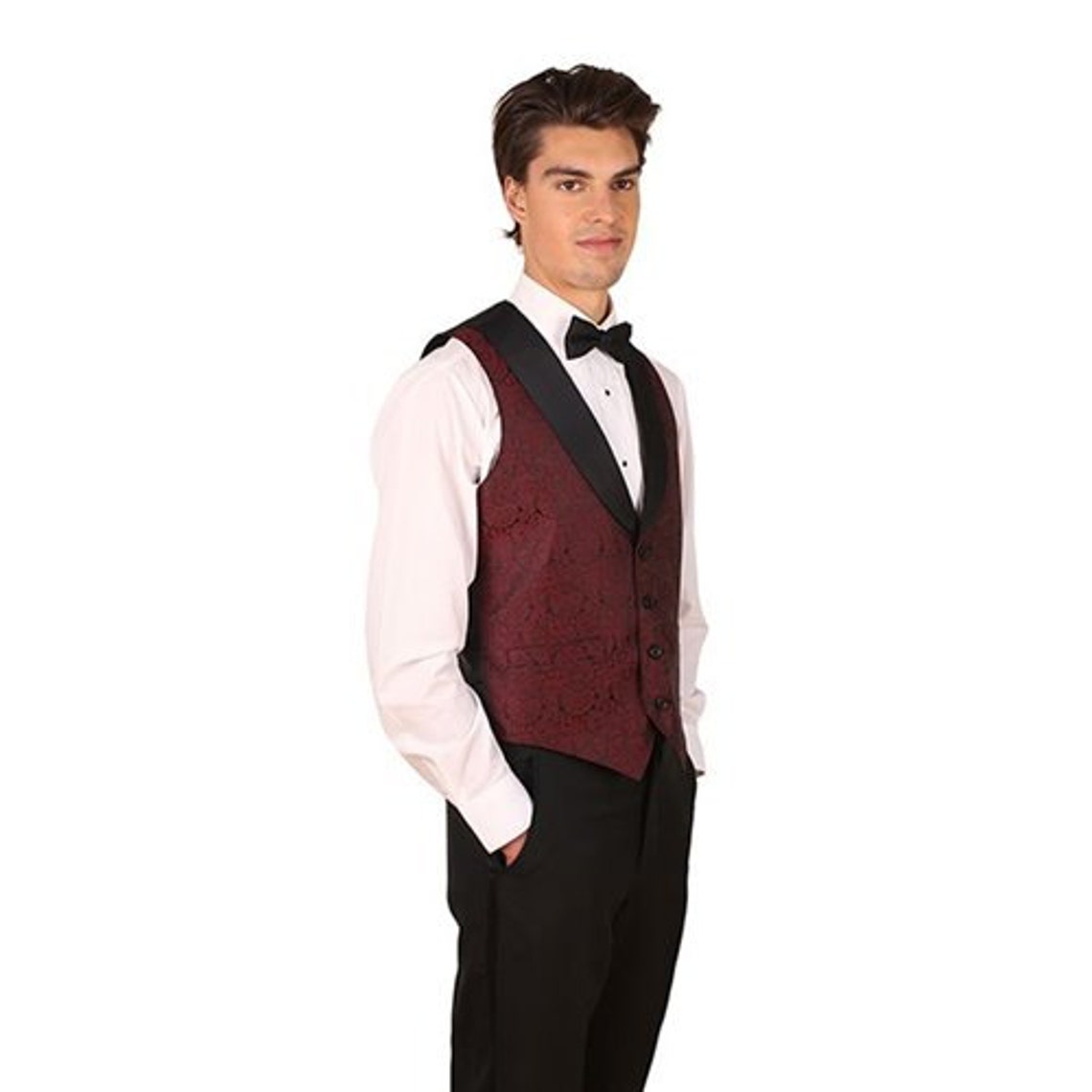 Men Burgundy Symphony Jacquard Tuxedo Vest with Black Lapel Etsy