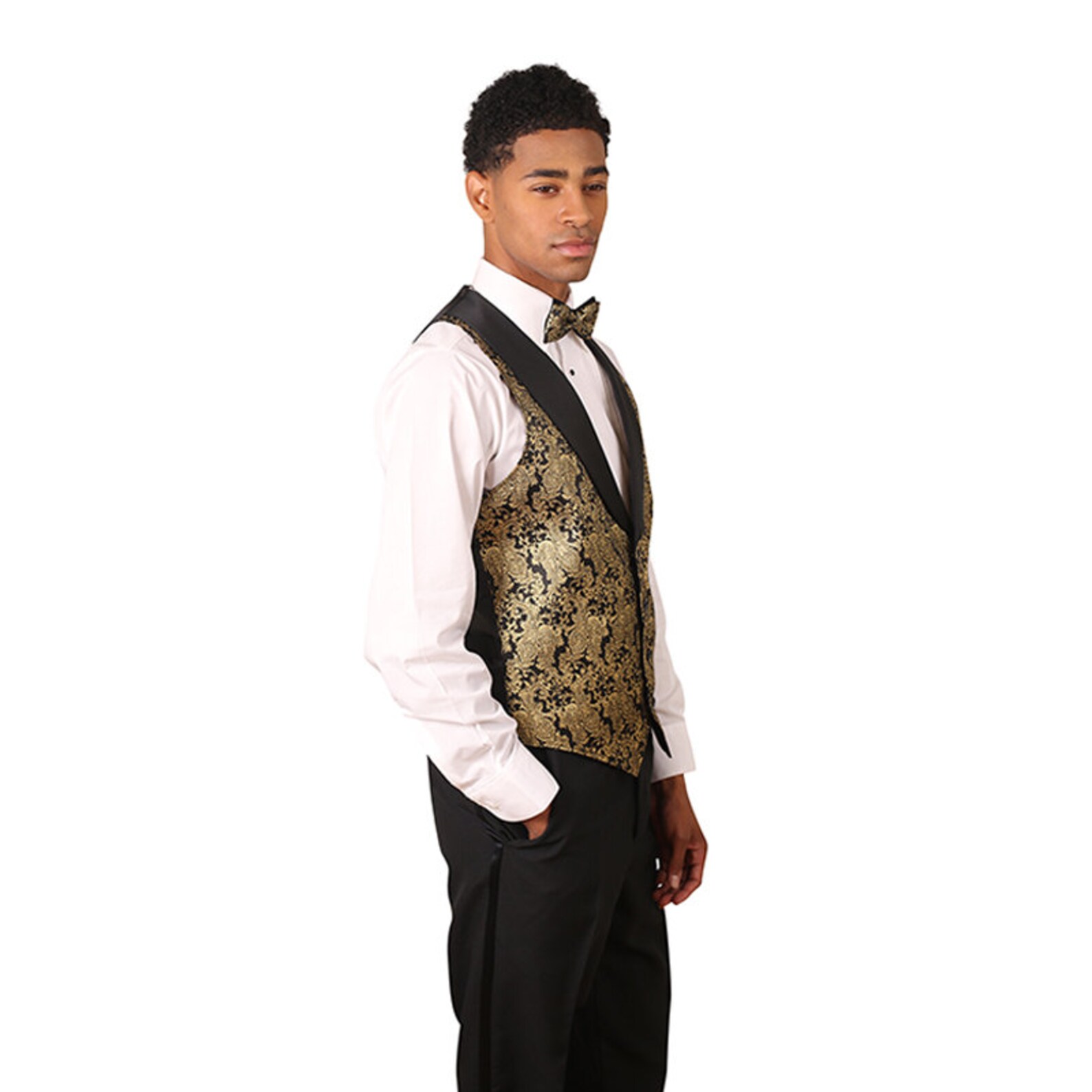 Men's Gold Metallic tuxedo vest with black lapel Etsy