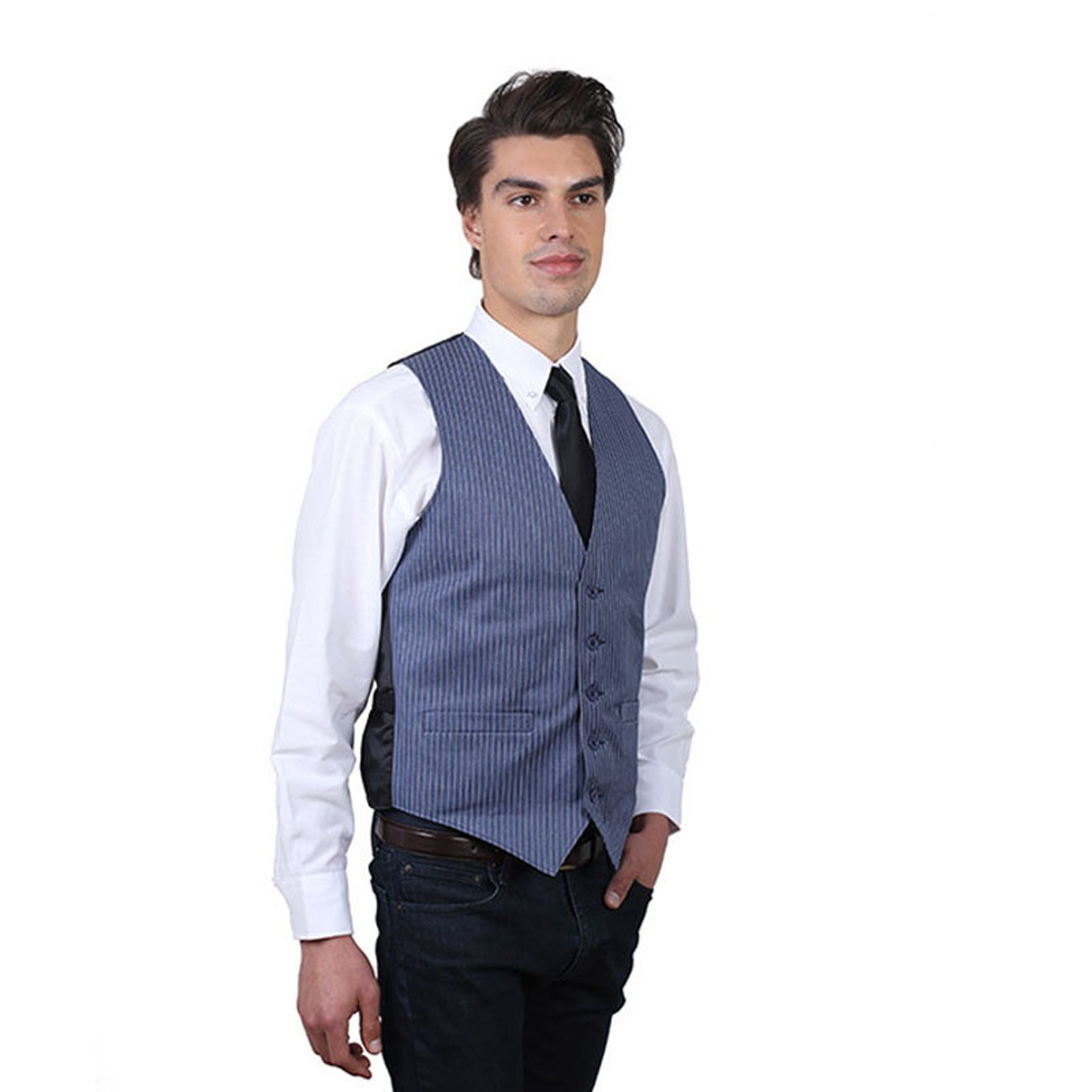 Men's Blue Cotton Pinstripe Pattern Vest Etsy