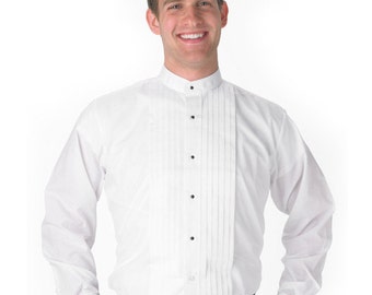 Mens Banded-Collar White Tuxedo Shirt