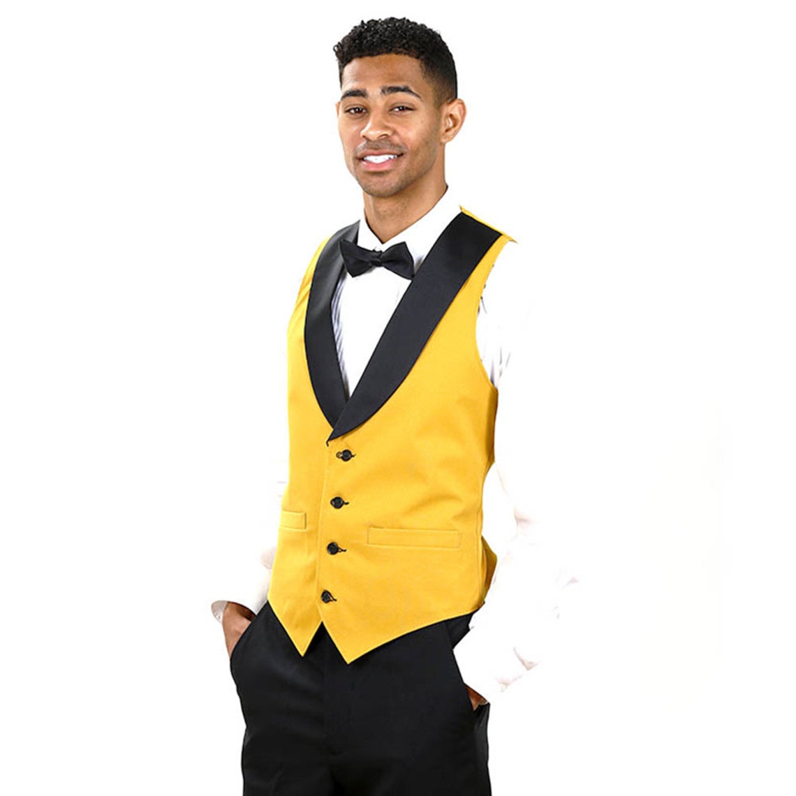 Mens gold full tuxedo vest with black lapel Etsy