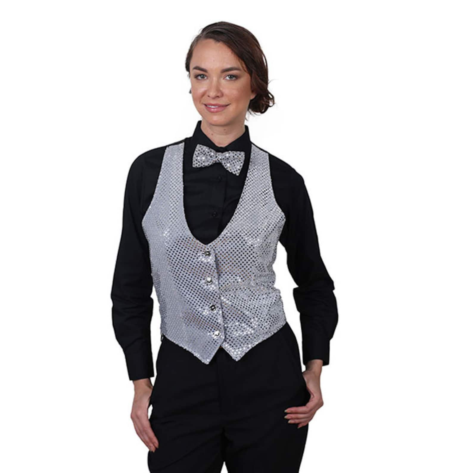 Women's Silver Sequin Vest Etsy