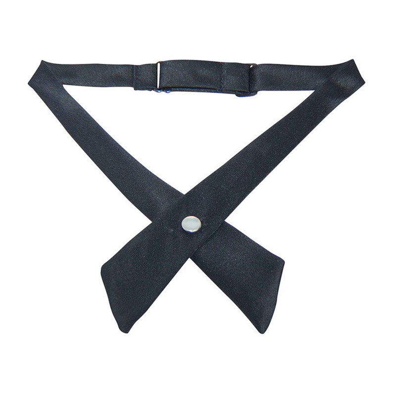 Black Satin Pearl Button Crossover Tie | Etsy