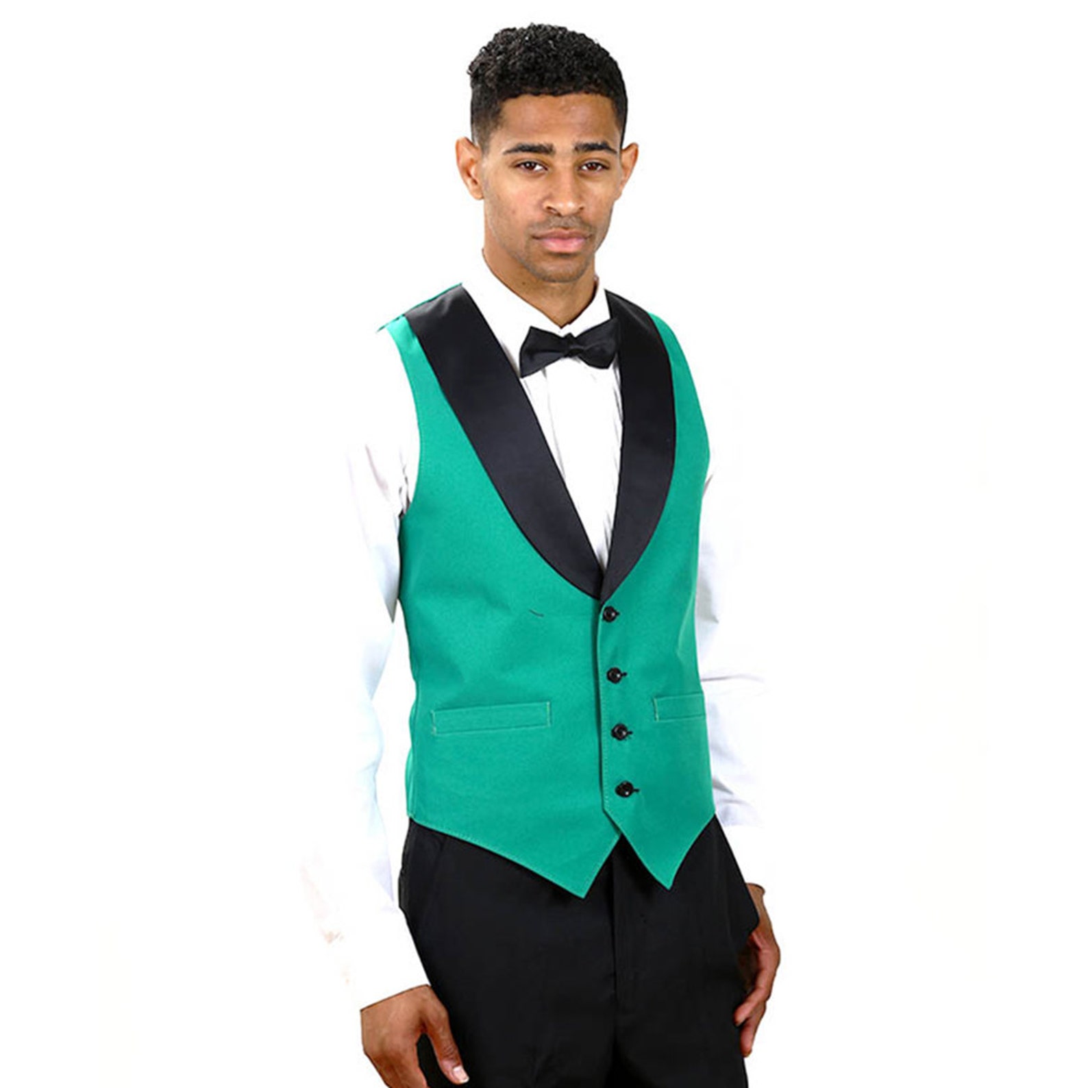 Mens emerald green full tuxedo vest with black lapel Etsy