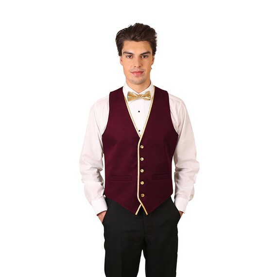 Men Burgundy Full Back Dress Vest with Gold Trim Etsy