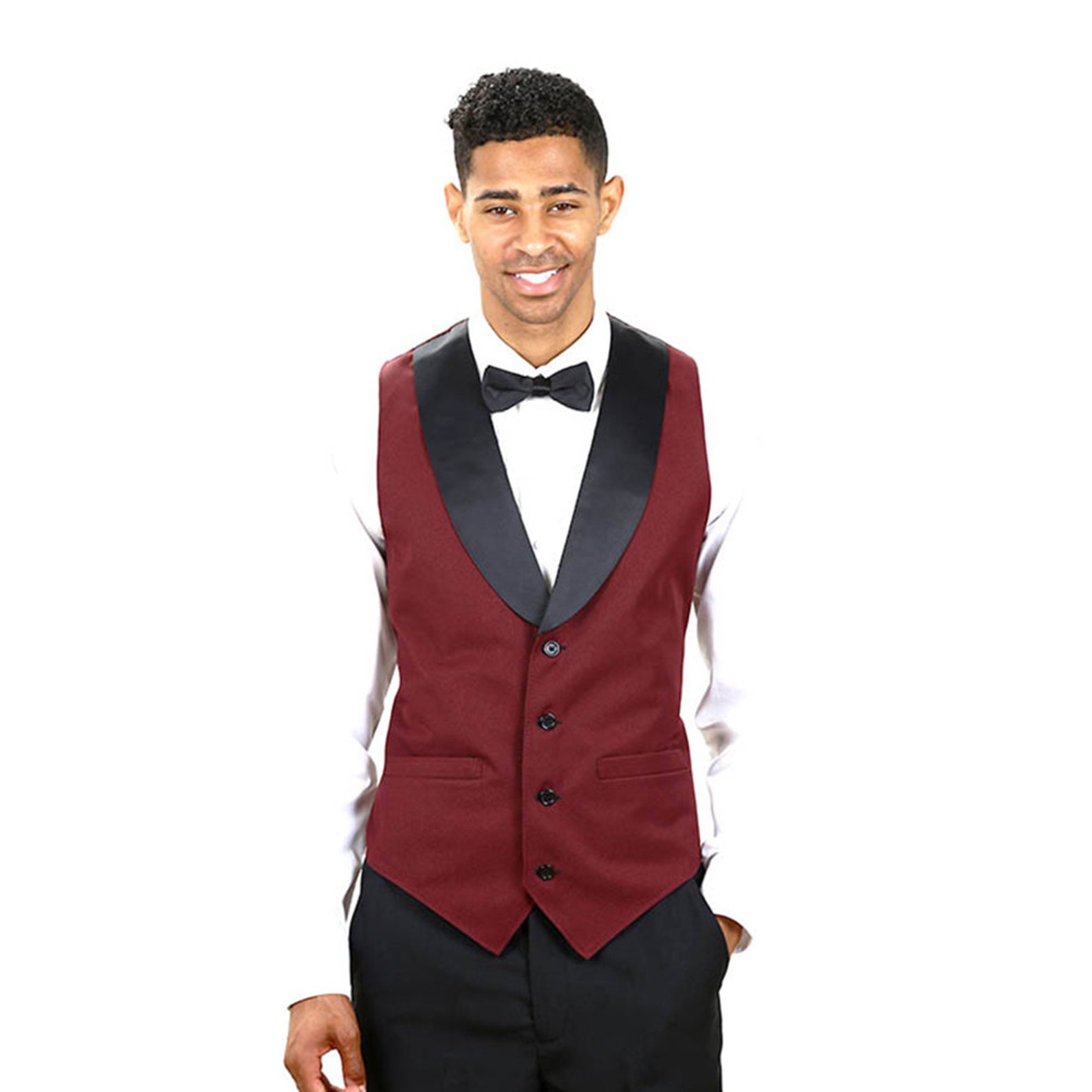 Mens burgundy full tuxedo vest with black lapel Etsy