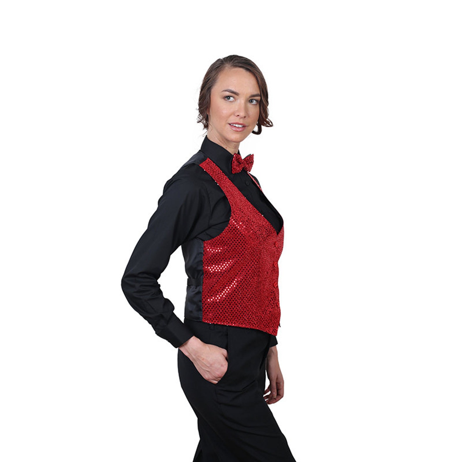 Women's Red Sequin Vest Etsy