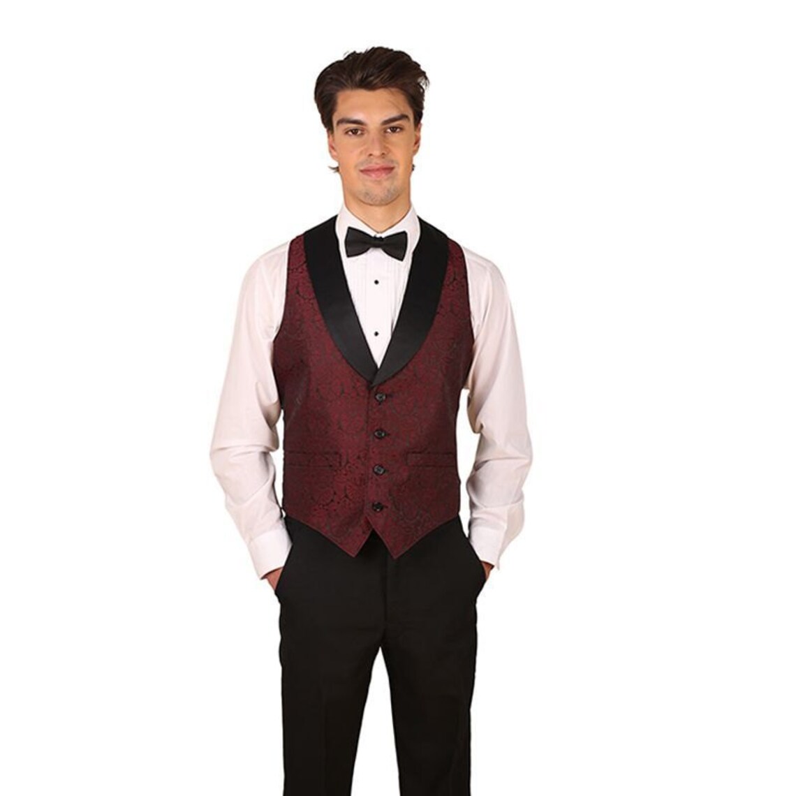 Men Burgundy Symphony Jacquard Tuxedo Vest with Black Lapel Etsy