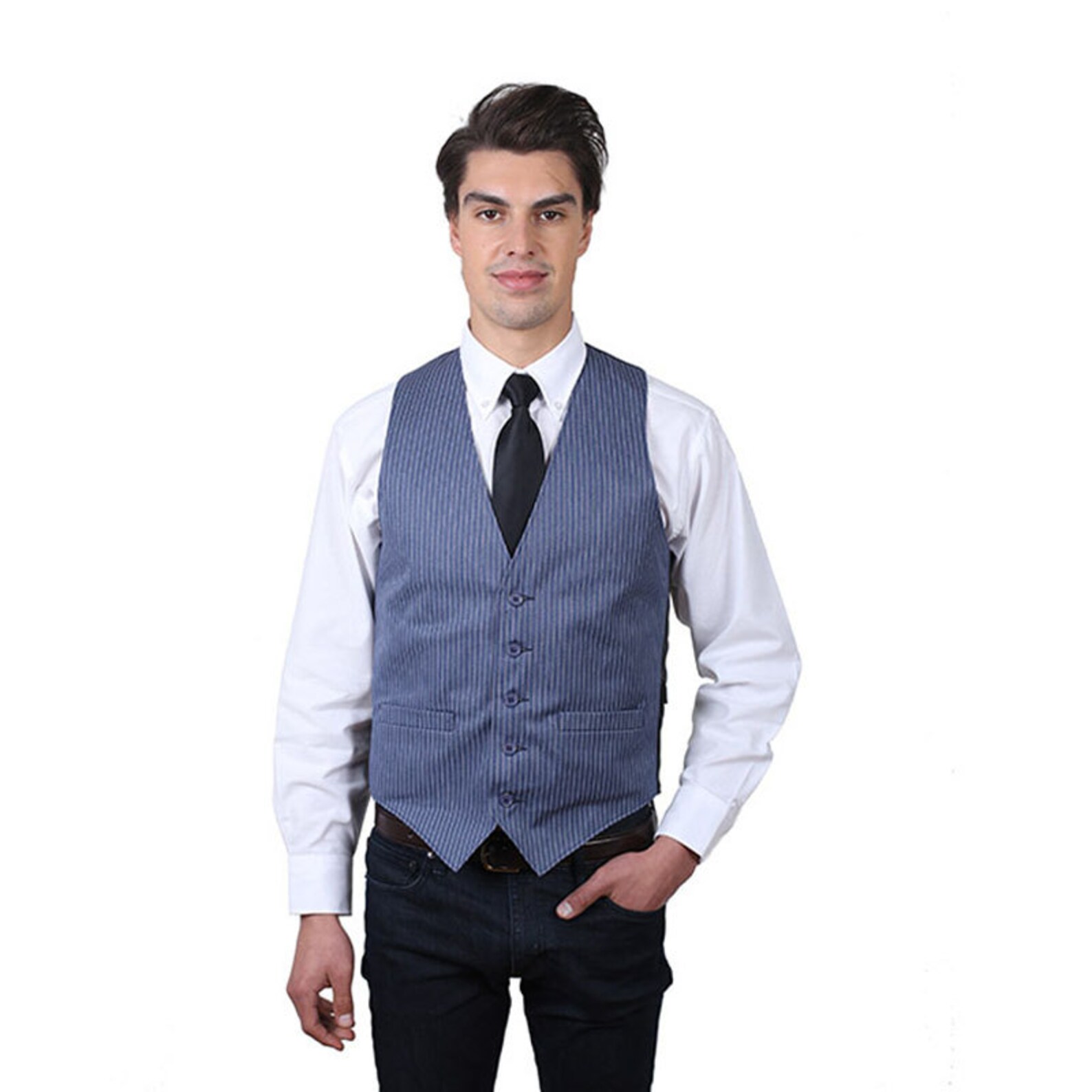 Men's Blue Cotton Pinstripe Pattern Vest Etsy