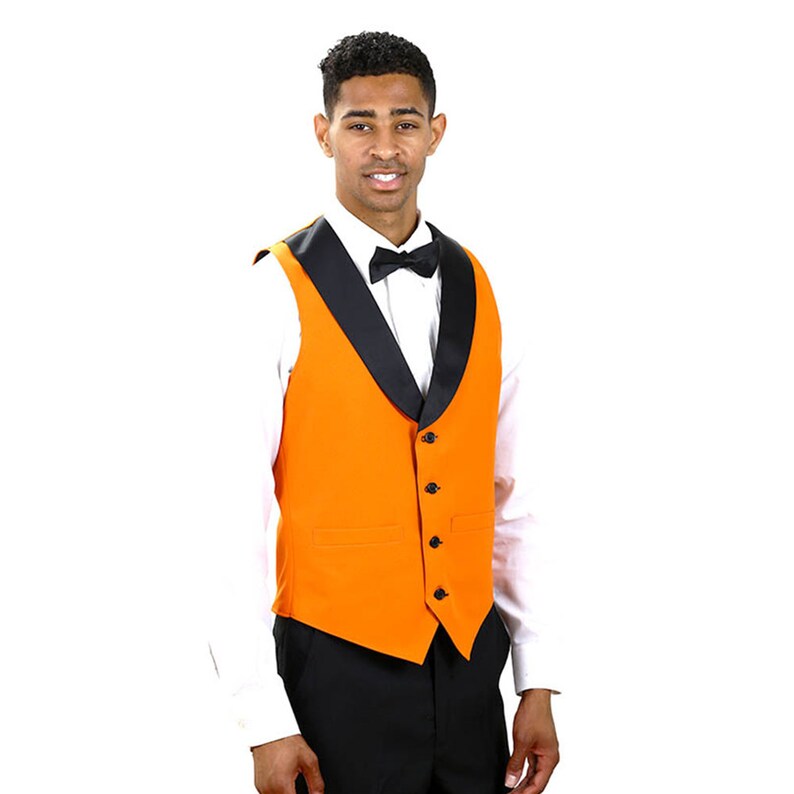 Mens orange full tuxedo vest with black lapel Etsy