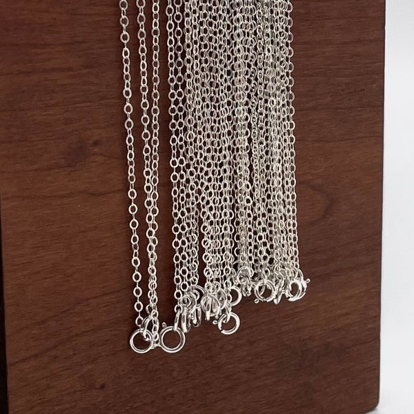 Collares de cable plano al por mayor de 1,7 mm x 2,1 mm, cadenas acabadas en plata esterlina, 5, 10, 20, 50 o 100 piezas, elija una longitud, hecho en EE. UU. [1218F]