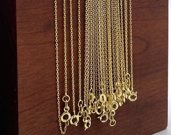 Wholesale Vermeil 1.1mm Flat Cable Necklaces, 14K Gold Over Sterling Silver Finished Chains 5, 10, 20, 50 or 100pc, Choose A Length