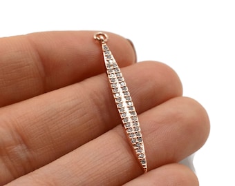 18K Rose Gold Plated Cz Pave Spike Pendant, Micro Pave Pointed Charm, Zircon Spike Pendant [2155]