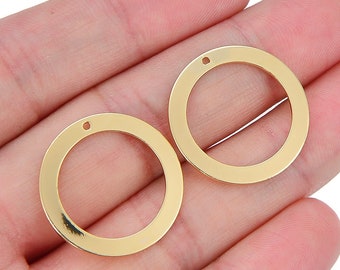 18K Gold Plated Circle Components for Earrings or Pendants, Smooth Bright Polished Finish, Top Drilled, 1 Pair, USA SELLER [3161]