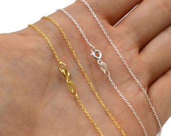 Various Lengths Sterling Silver or Vermeil Chain, 1.1mm Flat Cable Finished Chain Necklace with Spring Clasp, USA SELLER