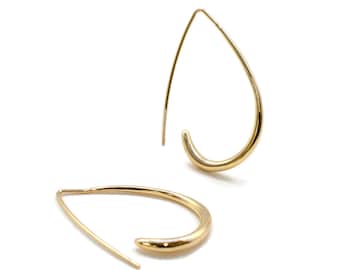 18K Gold Plated Modern Hoop, Teardrop Threader Earring, Unique Finding for DIY Earrings, Smooth & Polished Shine, 2 Pc, USA Seller [1780]