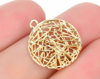 25mm Gold Circle Components for DIY Pendants & Earrings, Unique Geometric Drop, 1 Charm, USA SELLER [2680]