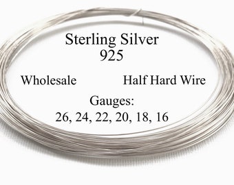 Sterling Silver Wire: 26, 24, 22, 20, 18, 16 Gauge/ 925 Sterling Round Half Hard Wire, Wholesale, Bulk Discounts, Made in USA