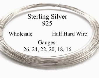 Fil d'argent sterling : fil semi-dur rond de calibre 26, 24, 22, 20, 18, 16 / 925 sterling, vente en gros, remises sur la quantité, fabriqué aux États-Unis