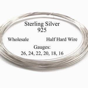 16, 18, 20, 22, 24, 26, 28 Gauge 925 Sterling Silver Wire Round Half Hard  HH 