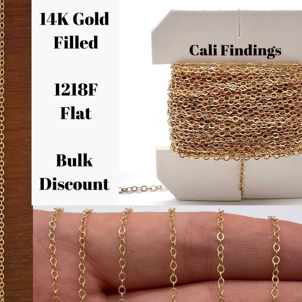 14K Gold Fill 1.7mm x 2.1mm Flat Cable Chain (1218F) Choose Your Length, Discounts Available, Sparkling Chain for DIY Jewelry, Made in USA