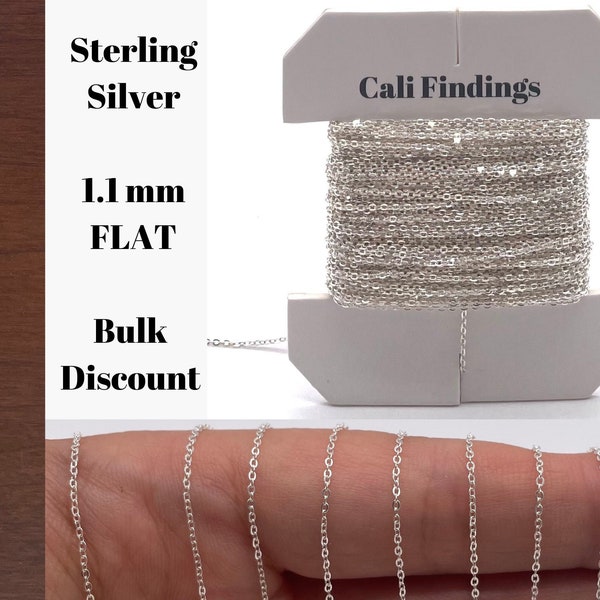 Sterling Silver 1.1mm Flat Cable Chain- BY FOOT- Soldered Links, Shiny Chain, Bulk Chain, Wholesale Chain, Sterling Cable Chain