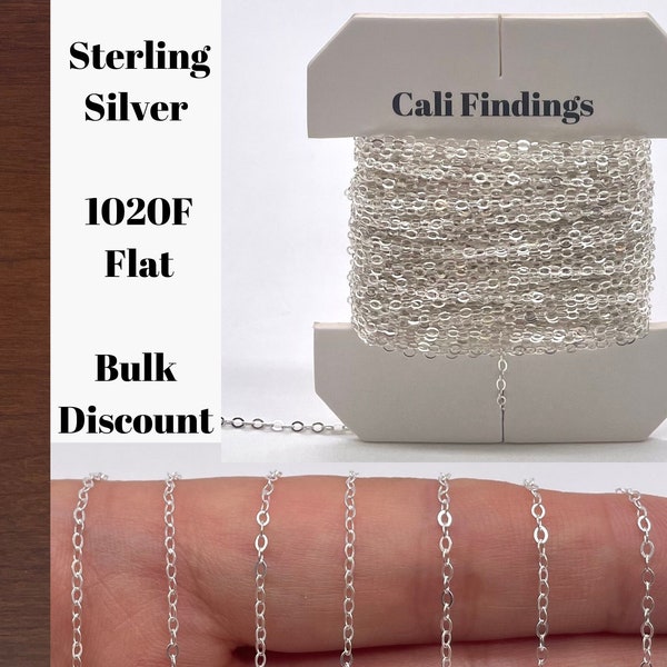 Sterling Silver 1.5 x 2mm Flat Chain (1020F) By Foot, Choose Any Length, Bulk Discounts, Popular Chain for DIY Jewelry, Made in USA [4029]