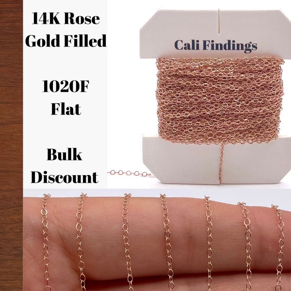 14K Rose Gold Fill Chain- BY FOOT- Flat Cable Chain 1.5mm Wholesale, Bulk, Findings, Supplies, Gold, Gold Chain, Rose Gold Chain, Gold Fill
