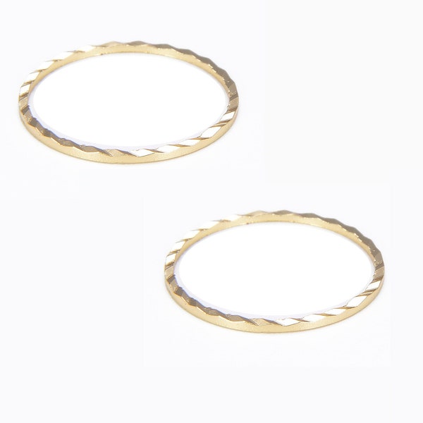 Circle Earring Finding, Gold Hoop Earrings, Rippled Texture Front with Flat Back, Connectors for DIY Jewelry, 1 Pair, USA SELLER [2865]