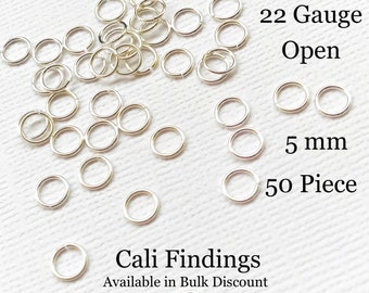 5mm/ 22g/ 50 Pc Sterling Silver Open Jump Rings, 22 gauge, 50 Pieces [2299]